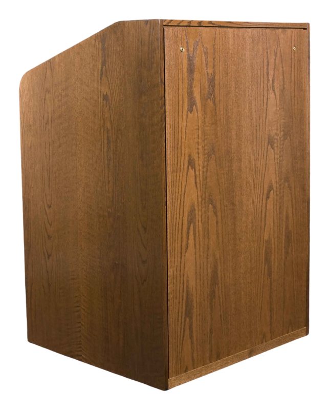 USAVID32 lectern, three-quarter view showing the worksurface and side document camera drawer