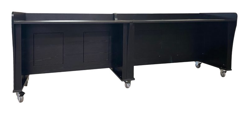 Front angle view of the custom PDS presentation desk with the work surface visible