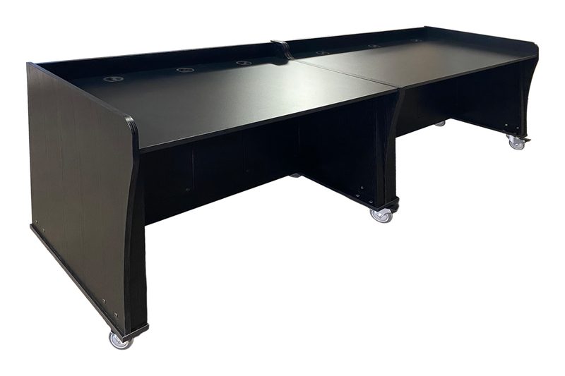 Top down view of the custom PDS Series desk work surface and upper rack bay