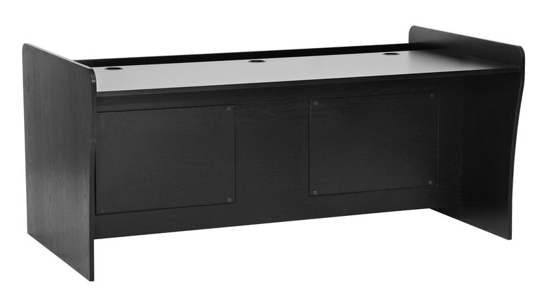 PDS-36 presentation workstation desk front three-quarter view with the rolltop closed