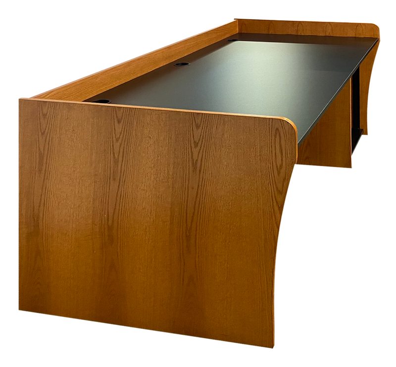PDS-3672-R14 desk high angle front right view with the upper rack bay raised