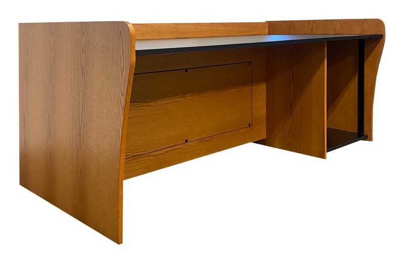 PDS-3672-R14 presentation desk front right view showing the lower 10 RU rack