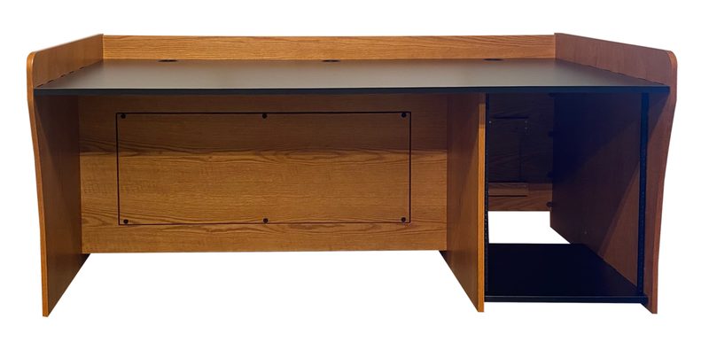 PDS-3672-R14 presentation desk straight front view with the rolltop closed