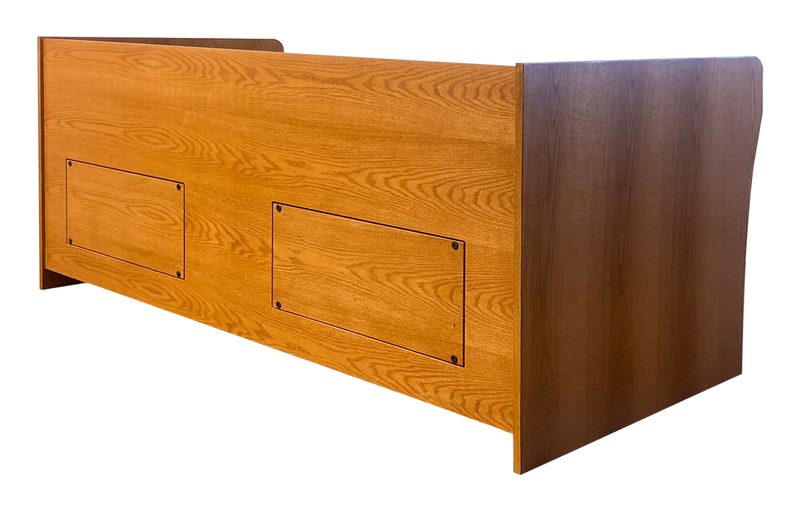PDS-3672-R14 presentation desk rear view with rack panels and cable entry