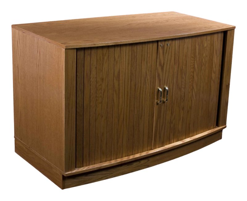 DR16E-II Executive Series rack, front view with Bowfront curved rolltop closed